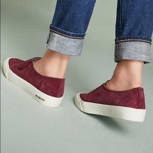 SeaVees Sneakers Women Size 8.5 Burgundy Suede Leather Casual Comfy Shoes - Picture 3 of 12